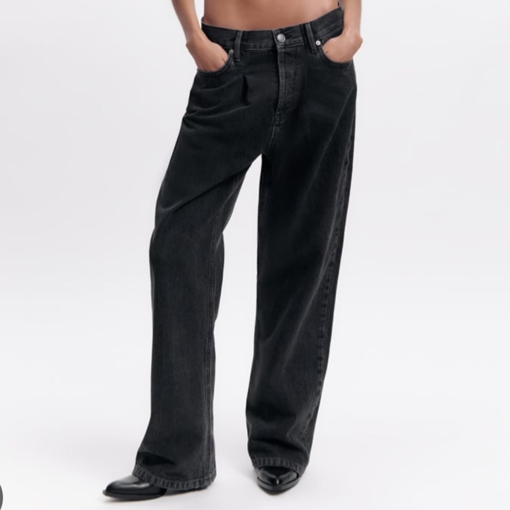 NWT Zara Black Low Rise Baggy Relaxed Boyfriend Jeans Oversized Wide Leg Fade 12